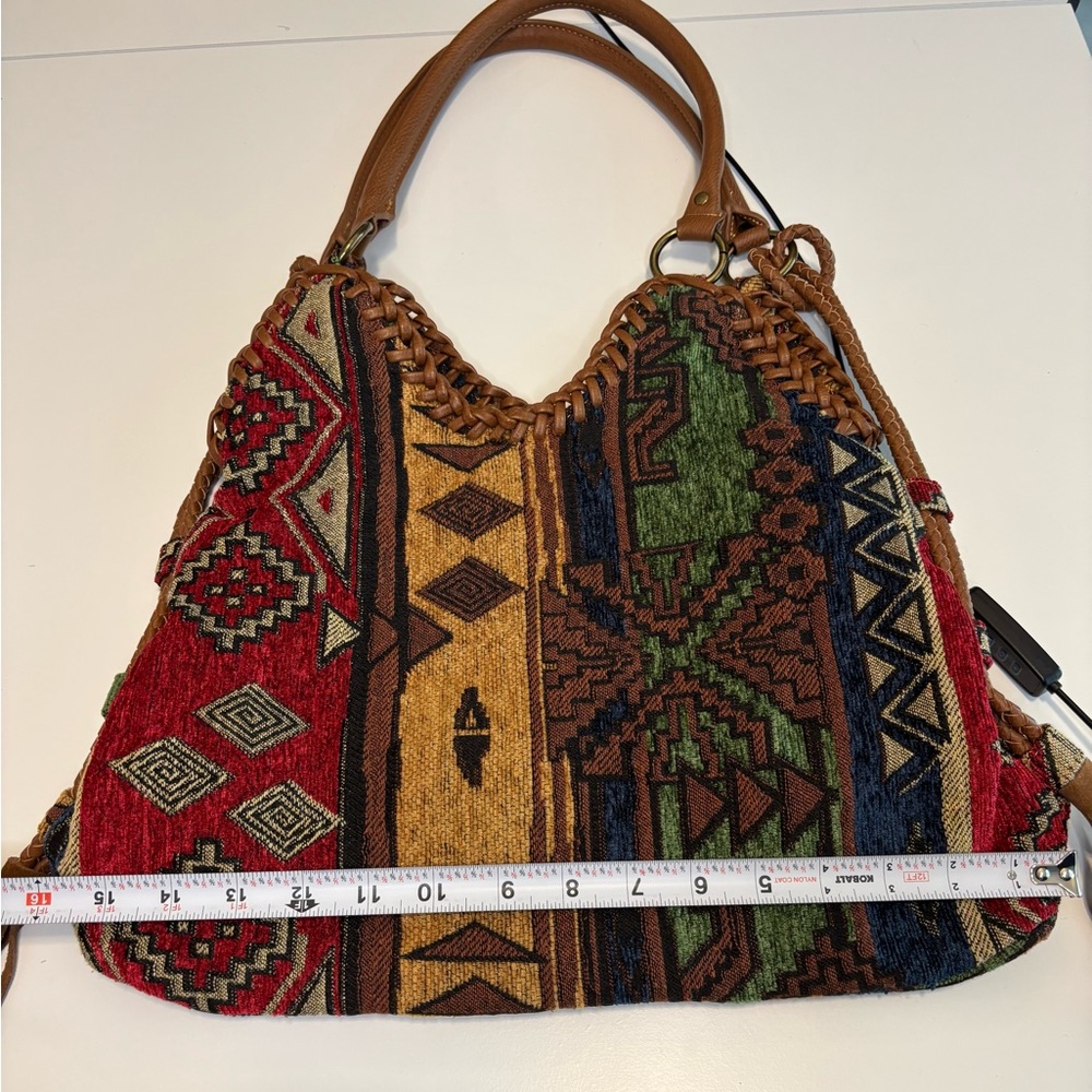 Tapestry Style Multicolor Shoulder Bag with Ethnic Patterns Tassels Braided - Picture 6 of 9